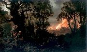 Franciszek Kostrzewski Fire of village USA oil painting artist